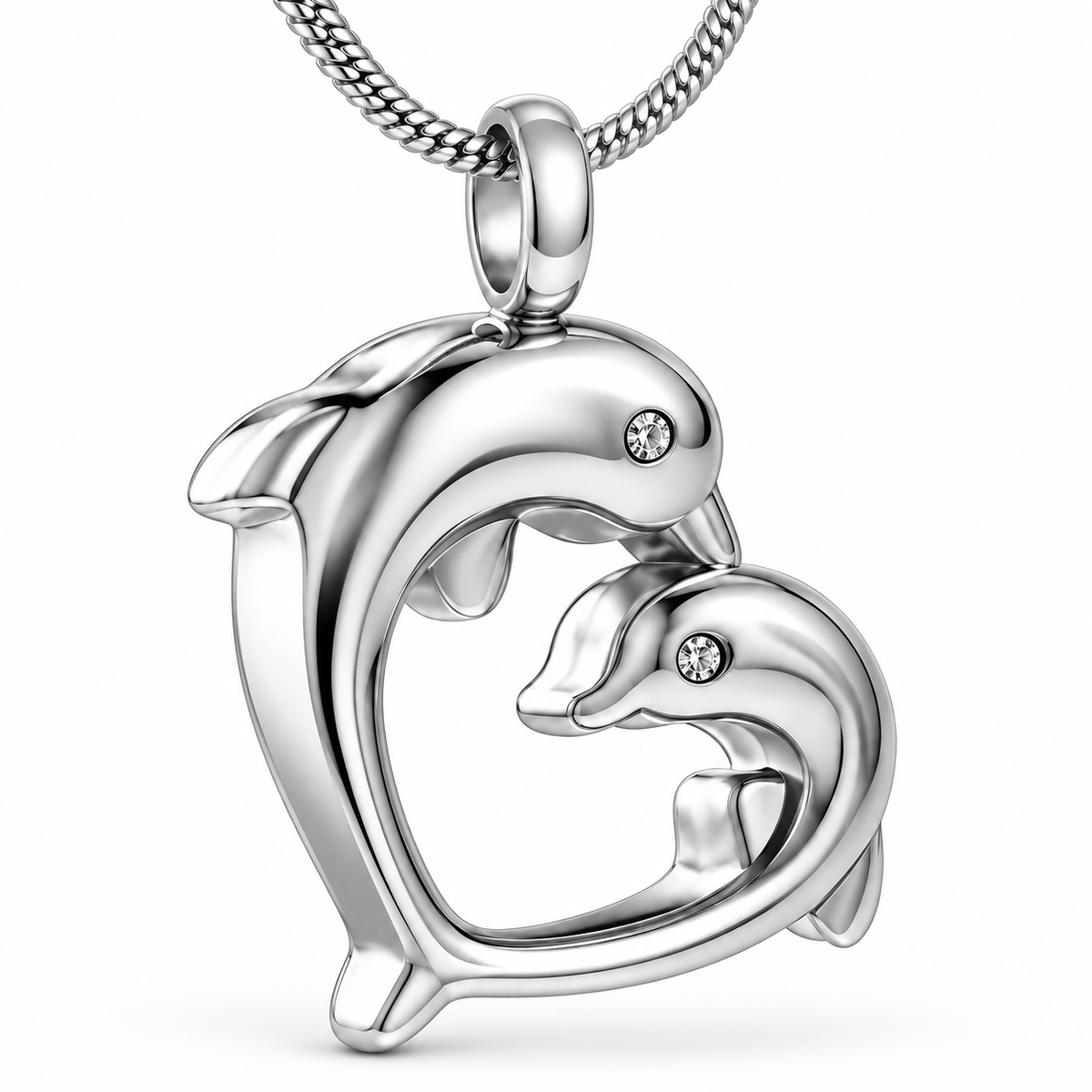 Silver Dolphin Heart Necklace with Crystal Eyes