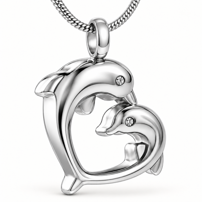 Silver Dolphin Heart Necklace with Crystal Eyes