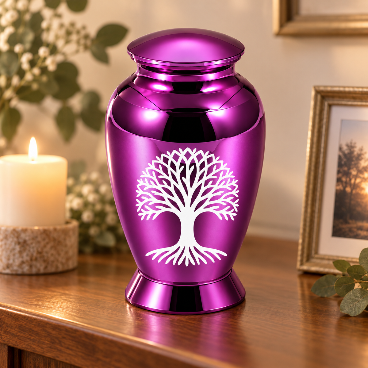 Keepsake Embrace Pearl Purple Tree of Life Cremation Urn