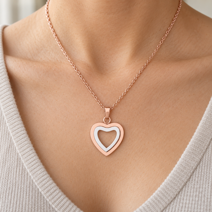 Rose Gold Open Heart Memorial Necklace | Two-Tone Heart Pendant