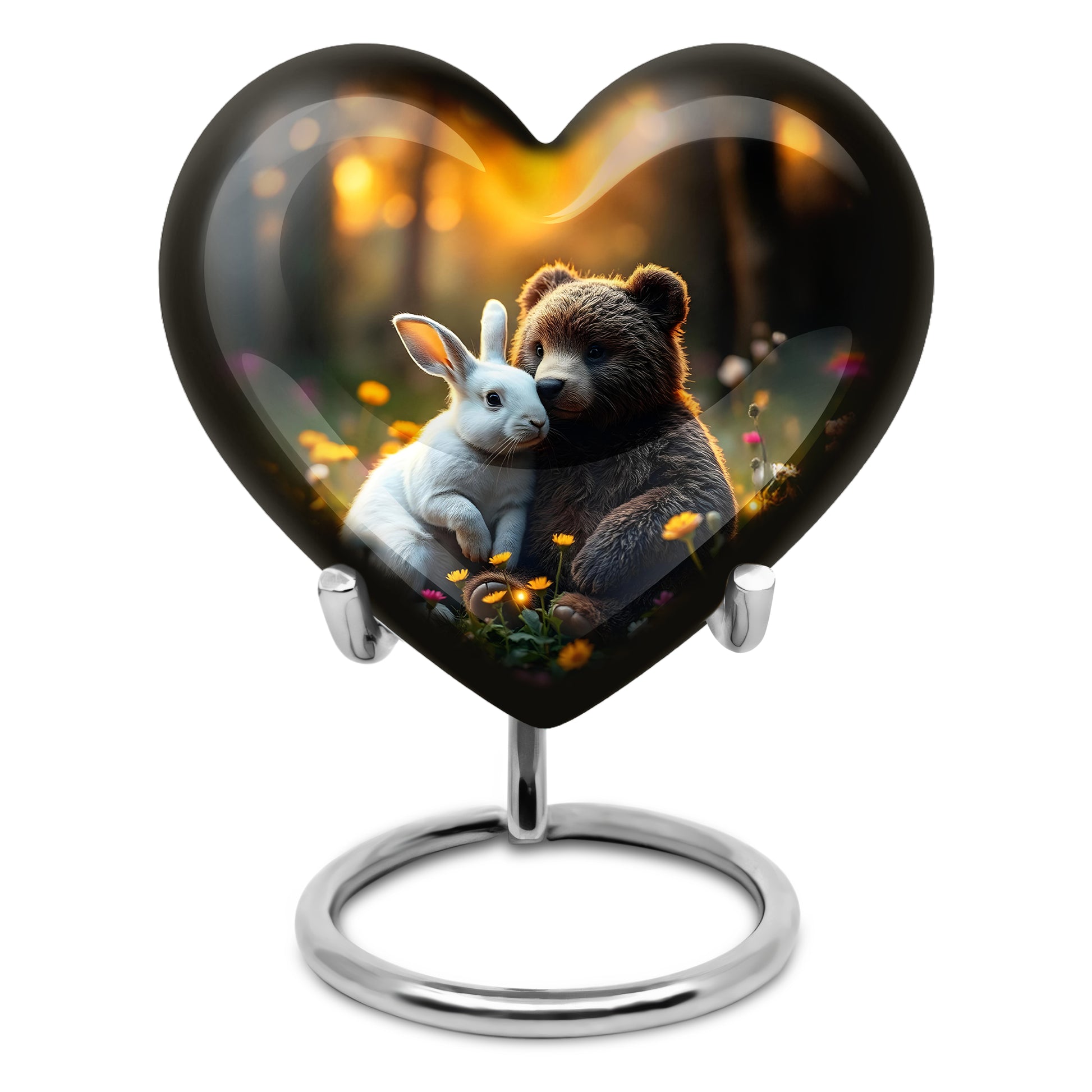 Heart-Shaped Bear and Rabbit Cremation Urn for Ashes – Beautiful Memorial Urn
