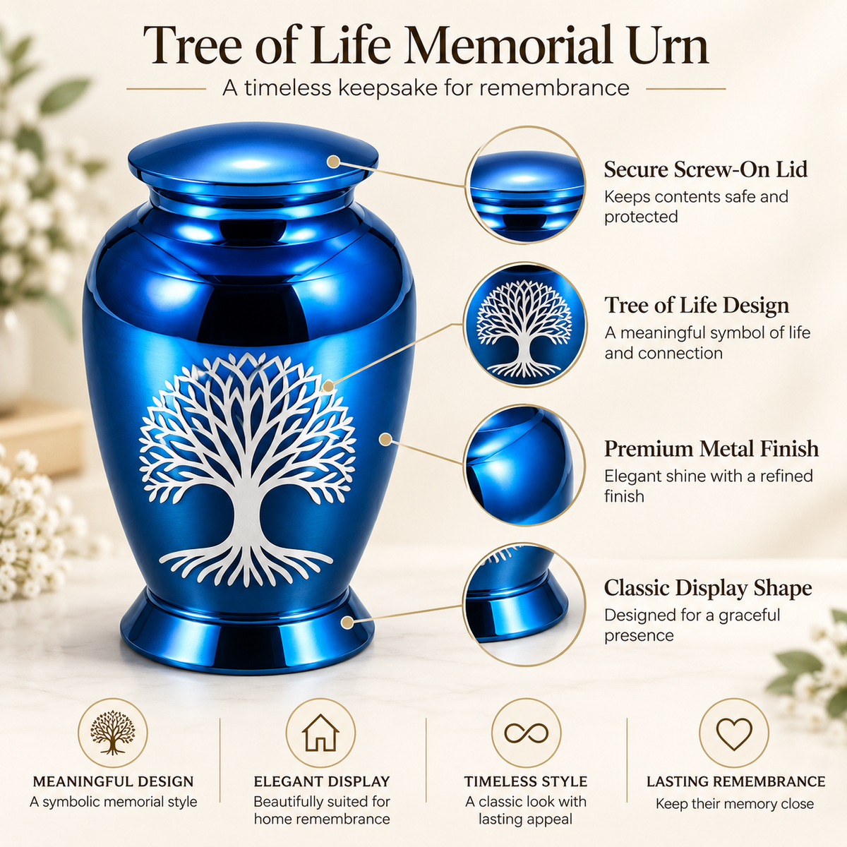 Blue Tree of Life Urn | Memorial for Cremation Ashes