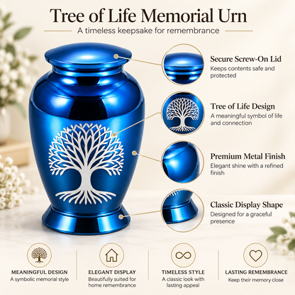 Blue Tree of Life Urn | Memorial for Cremation Ashes