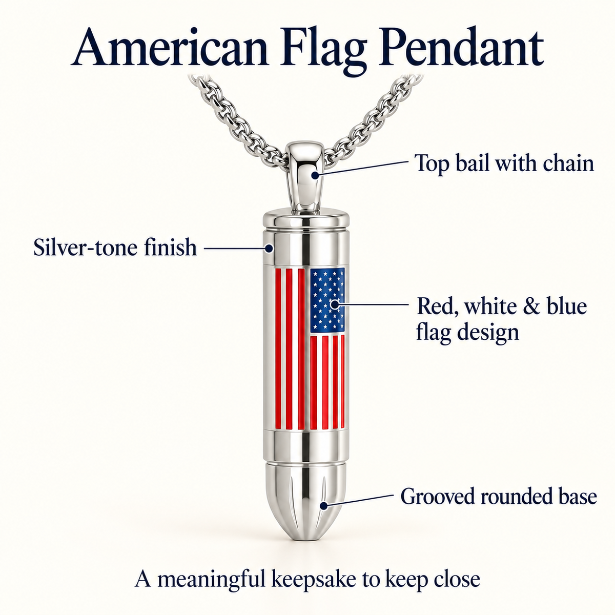 American Flag Bullet Memorial Urn Necklace for Ashes