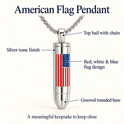 American Flag Bullet Memorial Urn Necklace for Ashes