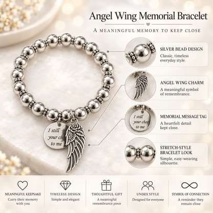 Silver Bead Memorial Bracelet with Angel Wing Charm