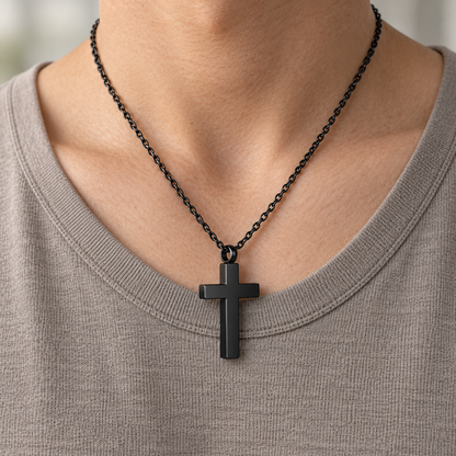 Black Cross Memorial Necklace | Faith Keepsake Pendant