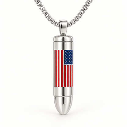 American Flag Bullet Memorial Urn Necklace for Ashes