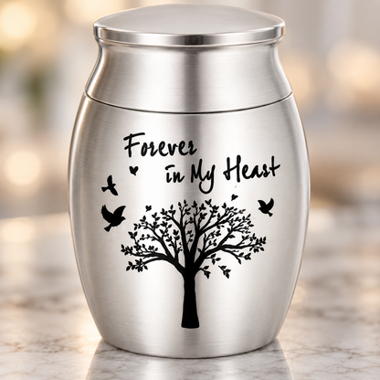 Silver-Tone Tree and Birds Cremation Urn for Ashes | Forever in My Heart