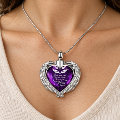 Purple Heart Angel Wings Memorial Necklace | Forever Loved Keepsake