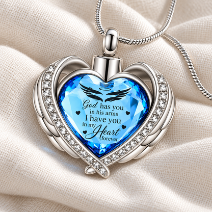 Blue Heart Angel Wings Memorial Necklace | Forever in My Heart Pendant