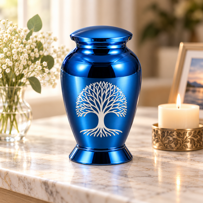 Blue Tree of Life Urn | Memorial for Cremation Ashes