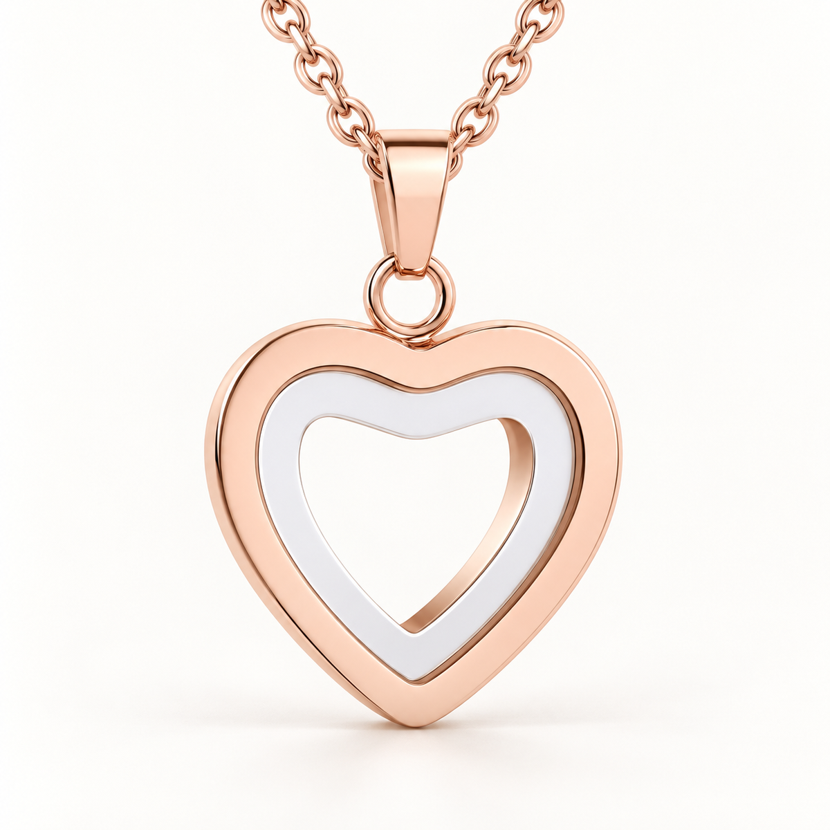Rose Gold Open Heart Memorial Necklace | Two-Tone Heart Pendant