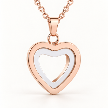 Rose Gold Open Heart Memorial Necklace | Two-Tone Heart Pendant