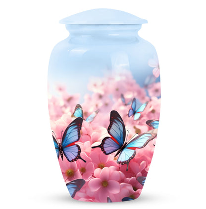 Classic blue butterfly urn for ashes, large size Urn.