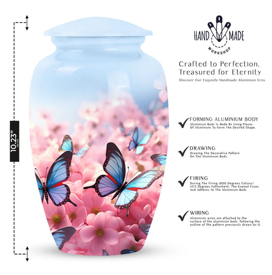 Classic blue butterfly urn for ashes, large size Urn.