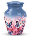 Classic blue butterfly urn for ashes, large size Urn.