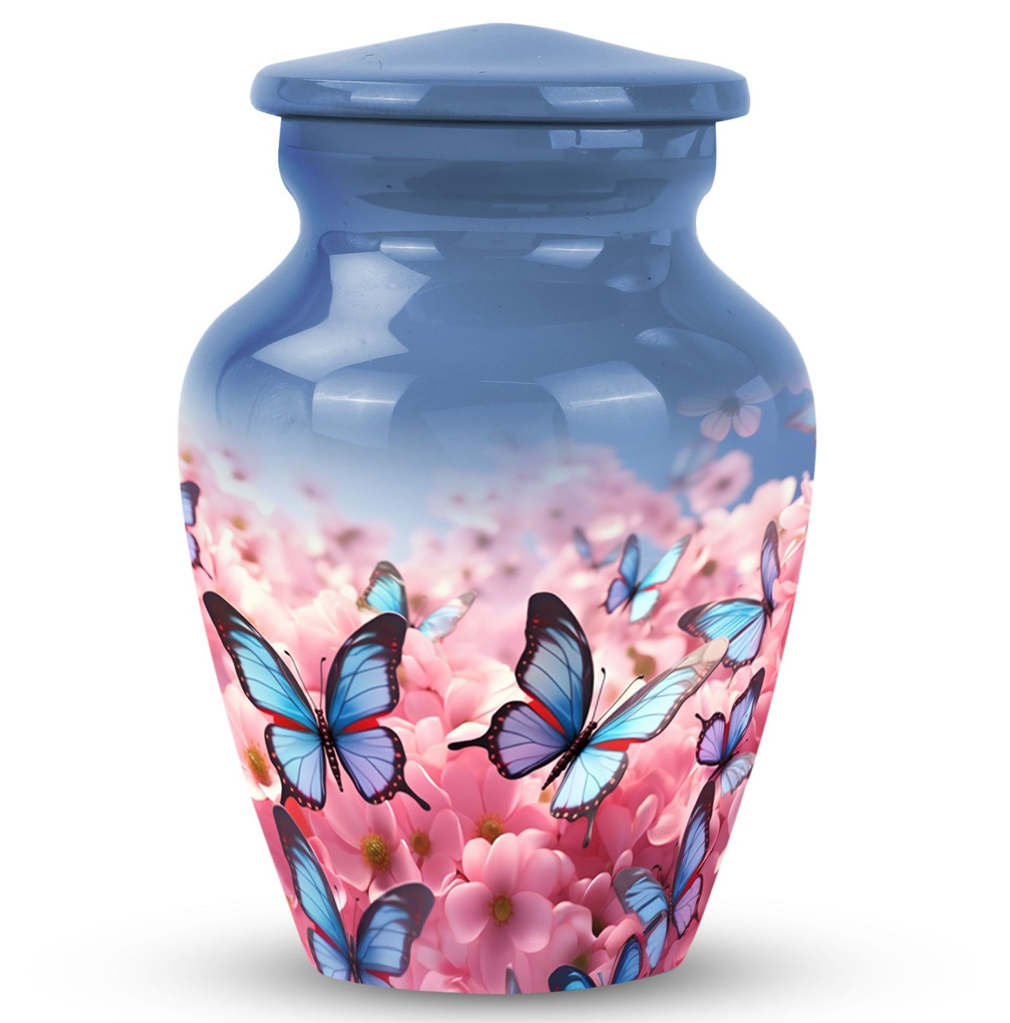 Classic blue butterfly urn for ashes, large size Urn.