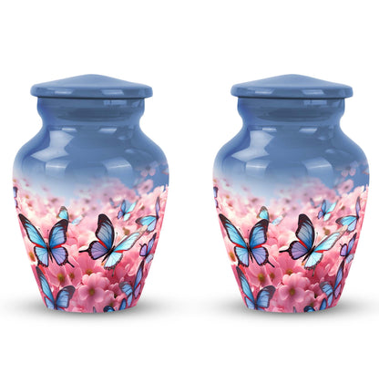 Classic blue butterfly urn for ashes, large size Urn.