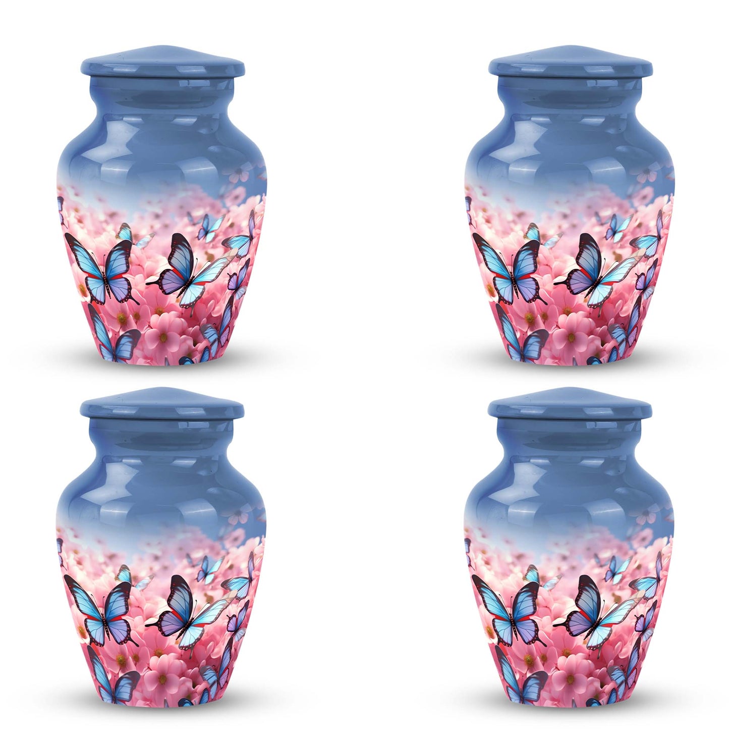 Classic blue butterfly urn for ashes, large size Urn.