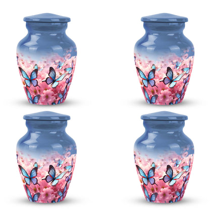 Classic blue butterfly urn for ashes, large size Urn.
