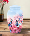 Classic blue butterfly urn for ashes, large size Urn.