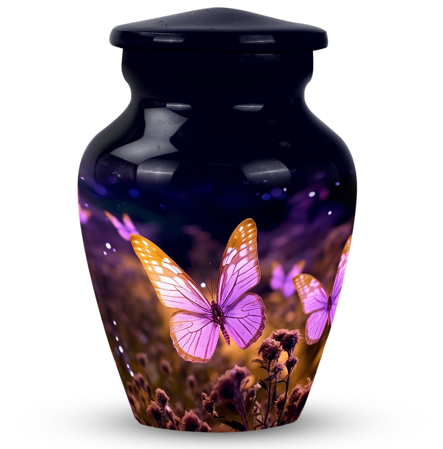 Classic pink butterfly cremation urn.