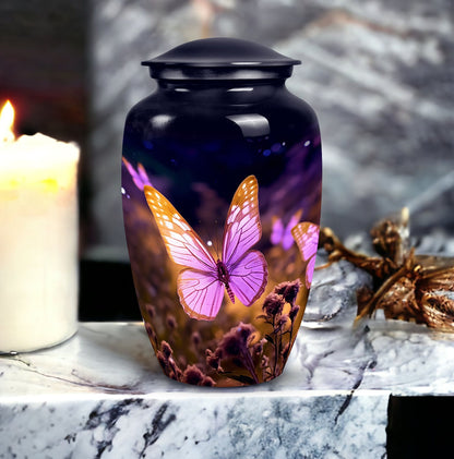 Classic pink butterfly cremation urn.