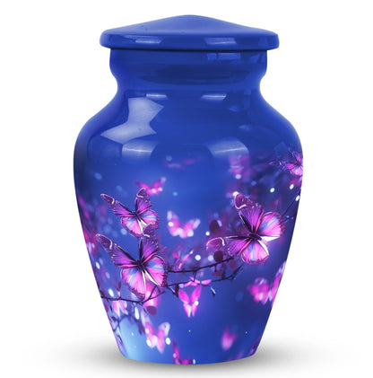 Purple Butterfly Memorial Urn made of Aluminium for Ashes.