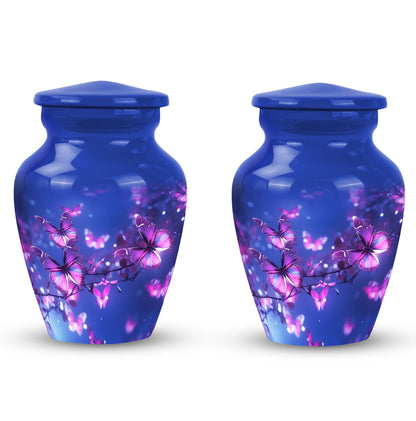 Purple Butterfly Memorial Urn made of Aluminium for Ashes.