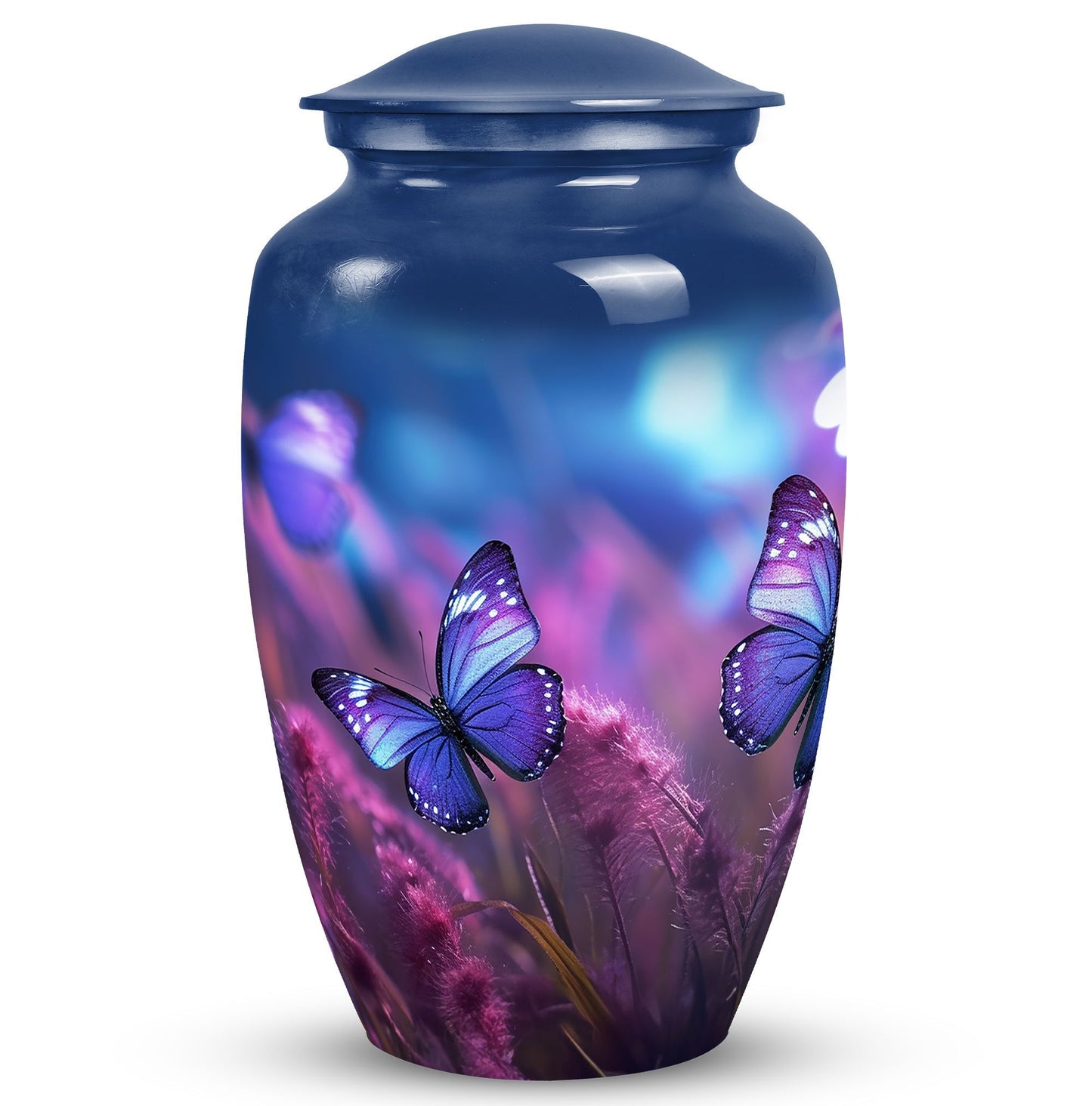 Classic purple butterfly urn for human ashes.