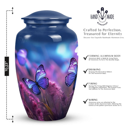 Classic purple butterfly urn for human ashes.