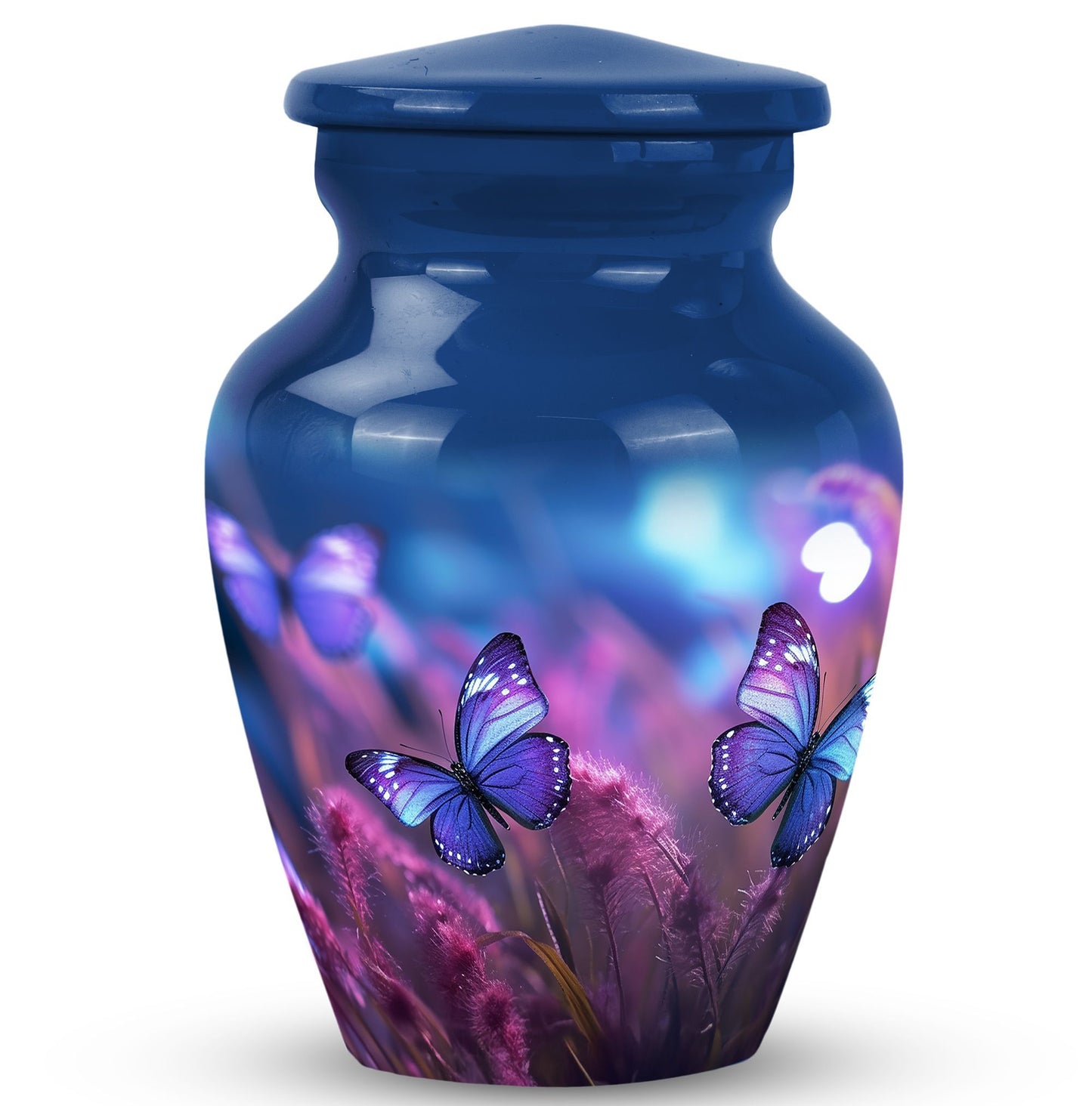 Classic purple butterfly urn for human ashes.