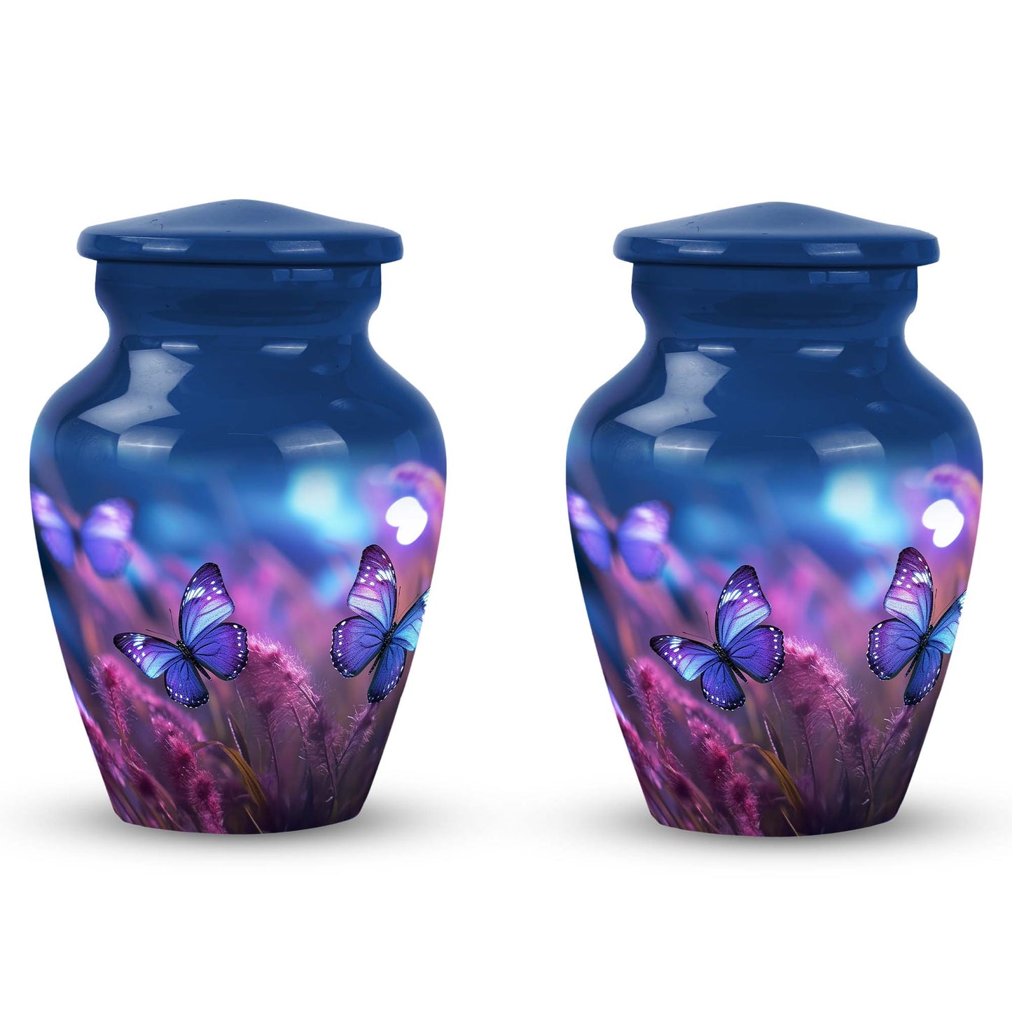 Classic purple butterfly urn for human ashes.