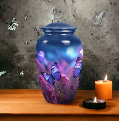 Classic purple butterfly urn for human ashes.