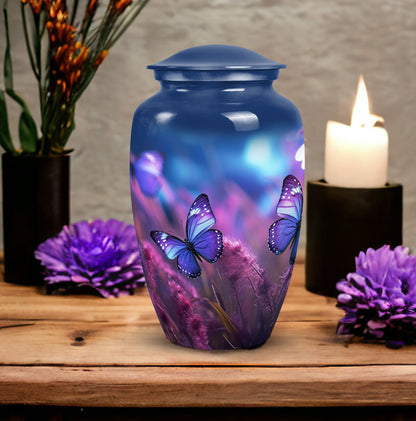 Classic purple butterfly urn for human ashes.