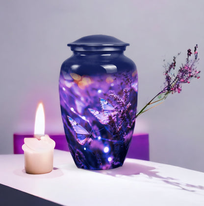 Purple Butterfly Large Metal Urn for Ashes.