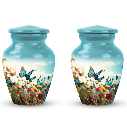 Colorful butterflies urn, personalized with names.