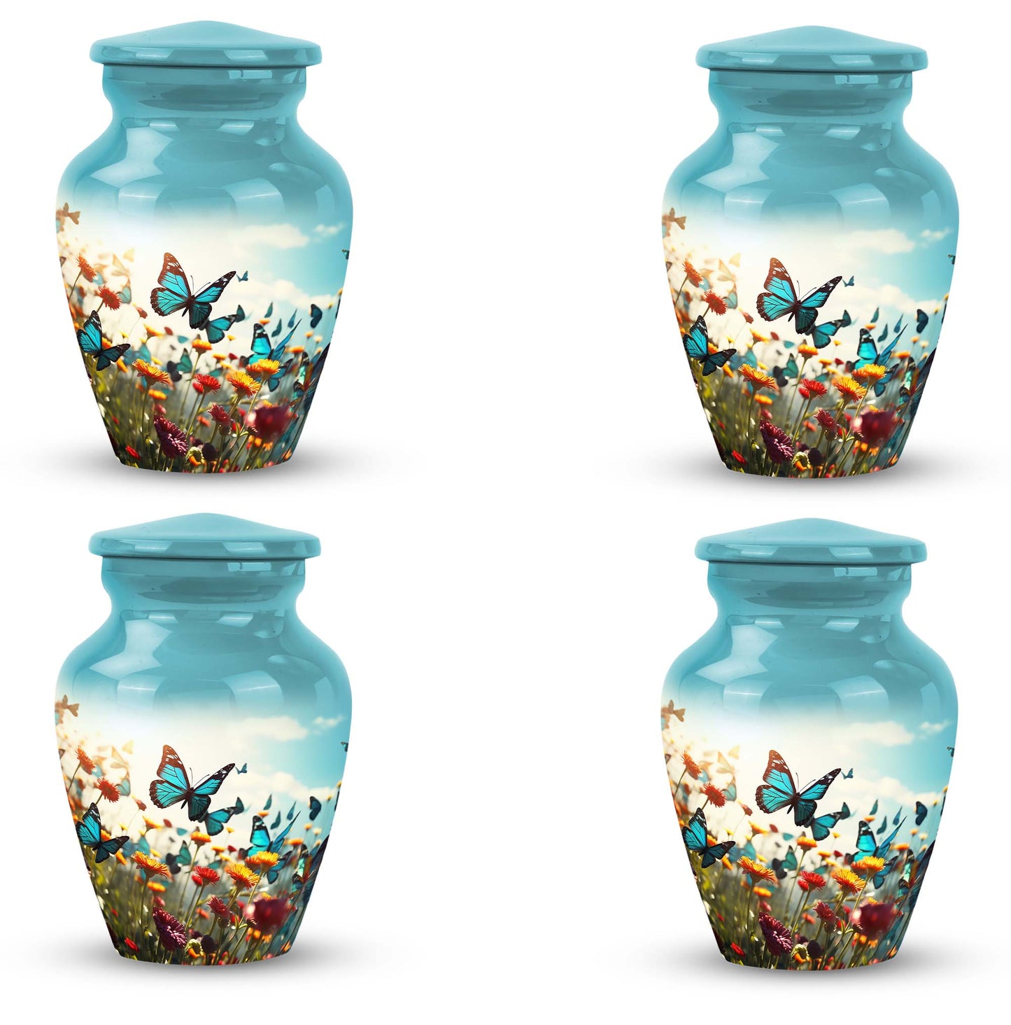 Colorful butterflies urn, personalized with names.