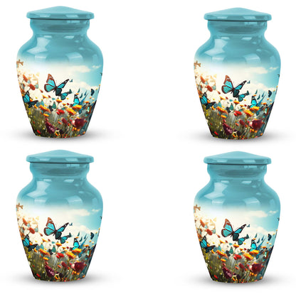 Colorful butterflies urn, personalized with names.