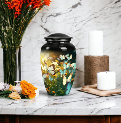 Butterflies Memorial Urn Aluminium Classic Design.