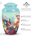 Colorful Butterflies Classic Urn for Human Ashes with Velvet Pouch