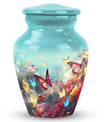Colorful Butterflies Classic Urn for Human Ashes with Velvet Pouch