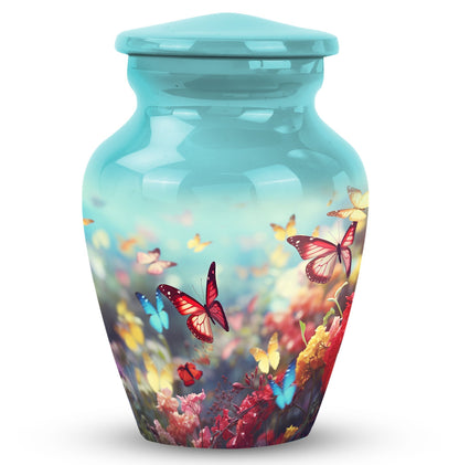 Colorful Butterflies Classic Urn for Human Ashes with Velvet Pouch