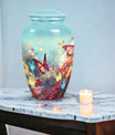 Colorful Butterflies Classic Urn for Human Ashes with Velvet Pouch