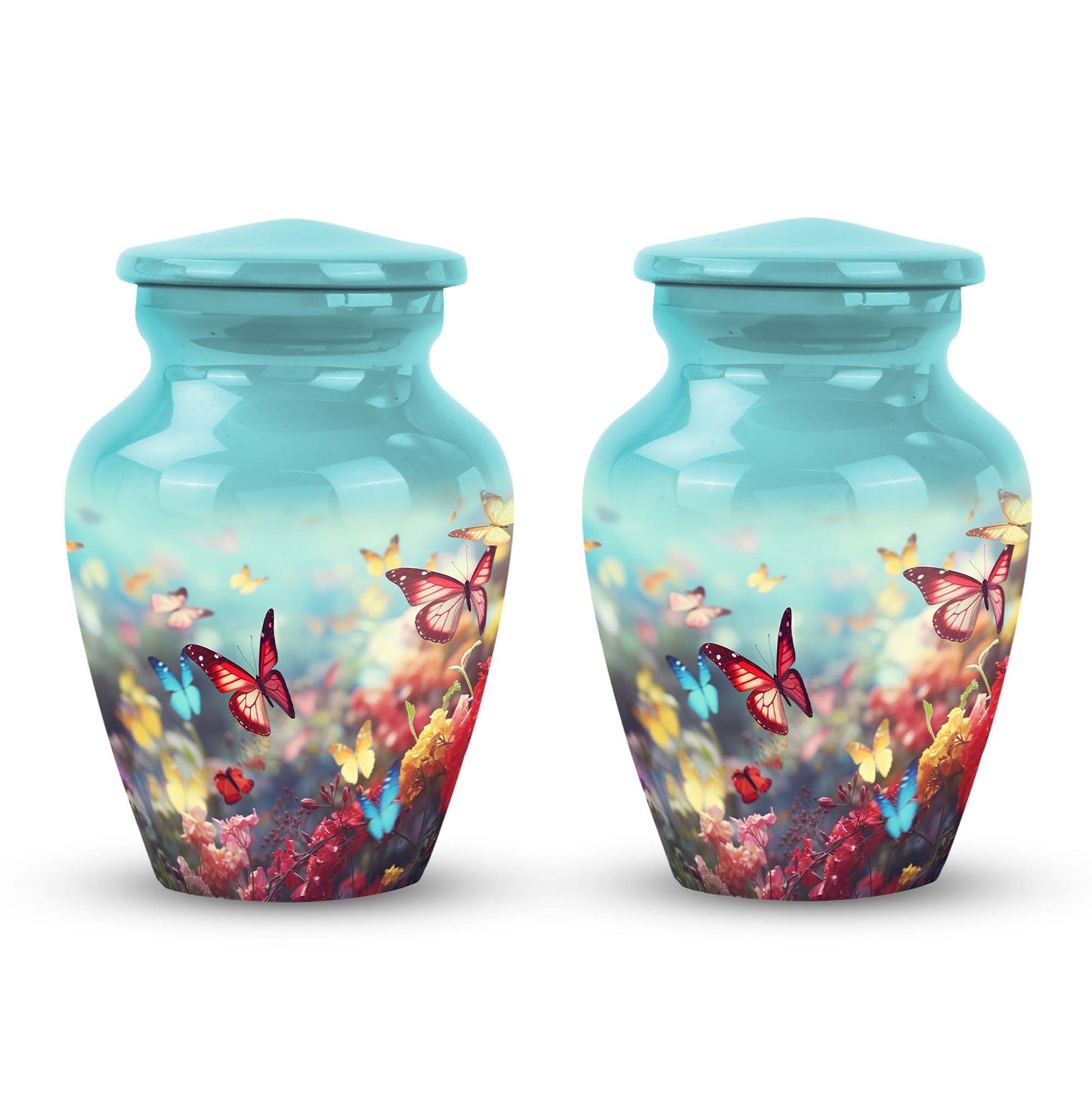 Colorful Butterflies Classic Urn for Human Ashes with Velvet Pouch
