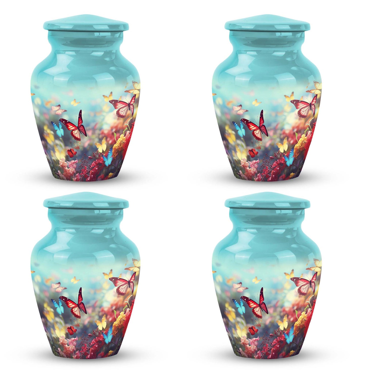 Colorful Butterflies Classic Urn for Human Ashes with Velvet Pouch