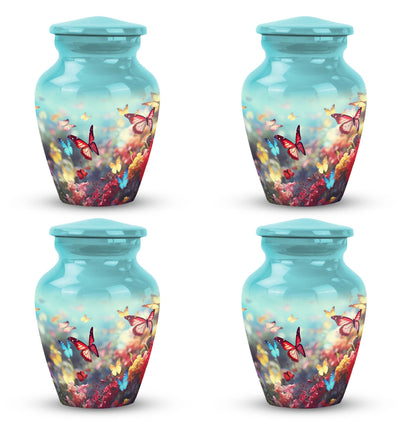 Colorful Butterflies Classic Urn for Human Ashes with Velvet Pouch