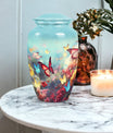 Colorful Butterflies Classic Urn for Human Ashes with Velvet Pouch