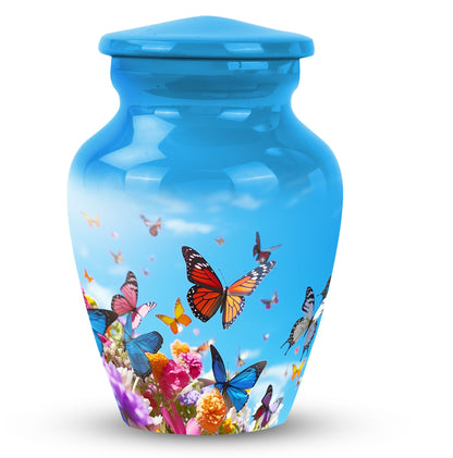 Colorful Butterfly-designed Custom Urn, 3 Inch Classic Memorial Urn made of Aluminium
